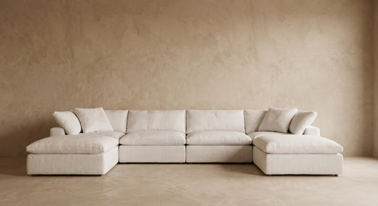 Sofá modular Lofoten en U con dos chaise, en lino blanco, AC Proyecta