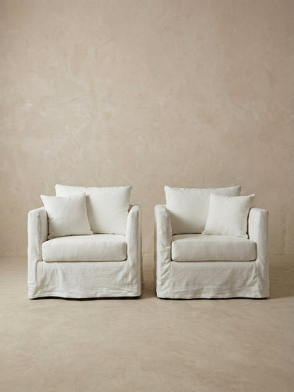 Sillón Senja en lino blanco, vista frontal, AC Proyecta