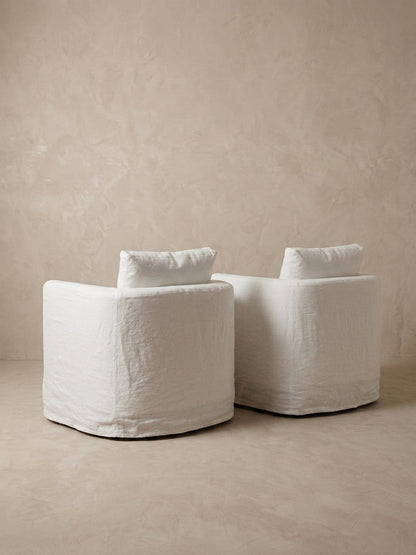 Sillón Senja en lino blanco, vista de respaldo, AC Proyecta